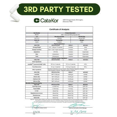 NAD + Supplement for Skin Aging Support Energy & Focus - 500 mg per serving - 60 Count - 30 Days Supply